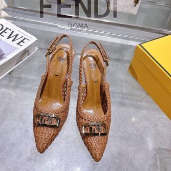 Fendi Slingback Pumps 8cm in Woven Nappa Leather Brown 2025 0605 (MD-250605074)