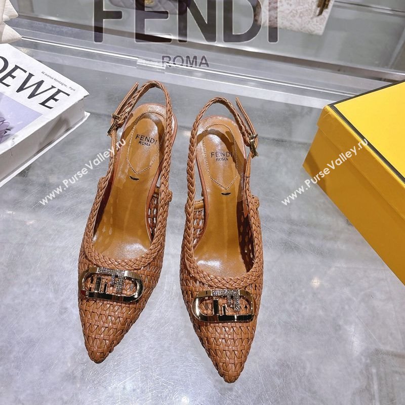 Fendi Slingback Pumps 8cm in Woven Nappa Leather Brown 2025 0605 (MD-250605074)