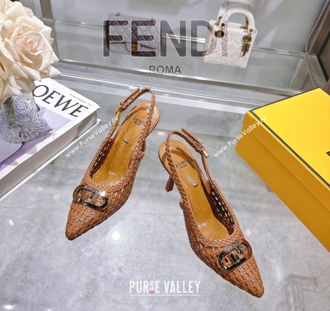 Fendi Slingback Pumps 8cm in Woven Nappa Leather Brown 2025 0605 (MD-250605074)