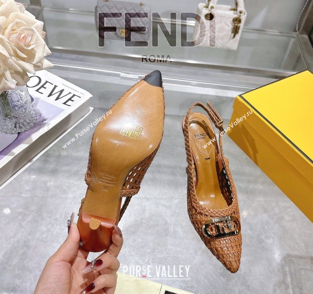 Fendi Slingback Pumps 8cm in Woven Nappa Leather Brown 2025 0605 (MD-250605074)