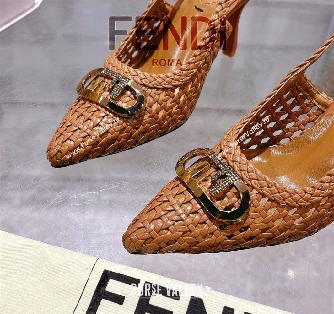 Fendi Slingback Pumps 8cm in Woven Nappa Leather Brown 2025 0605 (MD-250605074)