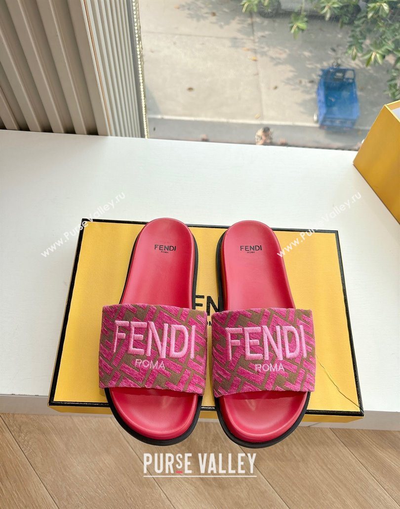 Fendi Flat Slides Sandal in FF Canvas Pink 2025 0605 (HQG-250605059)