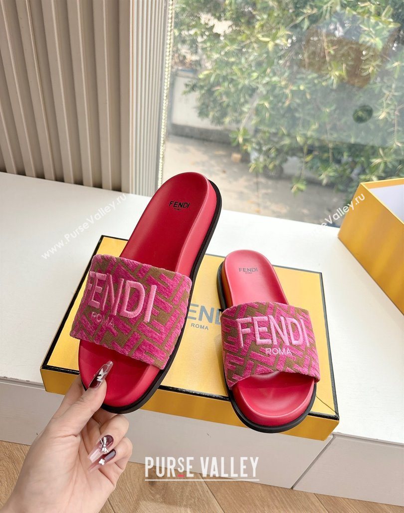 Fendi Flat Slides Sandal in FF Canvas Pink 2025 0605 (HQG-250605059)