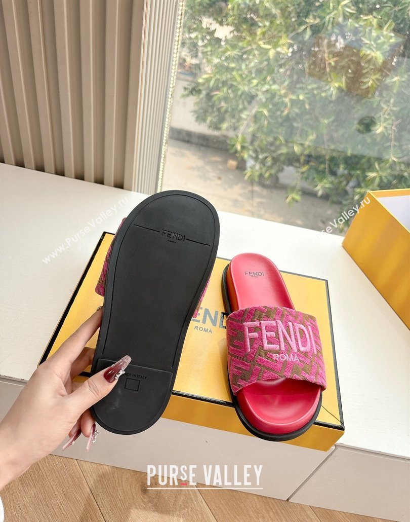 Fendi Flat Slides Sandal in FF Canvas Pink 2025 0605 (HQG-250605059)