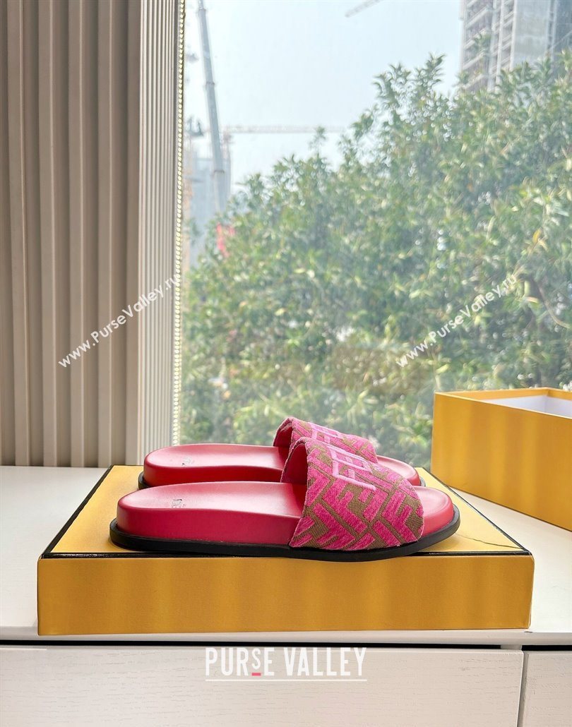 Fendi Flat Slides Sandal in FF Canvas Pink 2025 0605 (HQG-250605059)