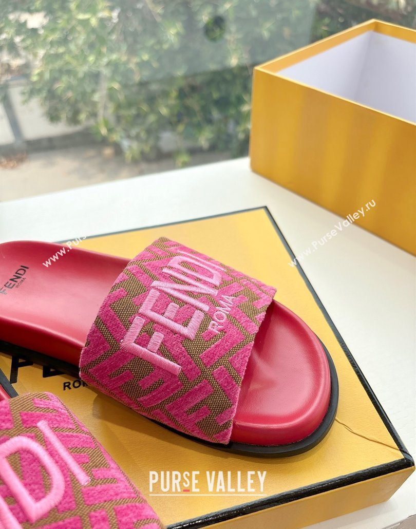 Fendi Flat Slides Sandal in FF Canvas Pink 2025 0605 (HQG-250605059)