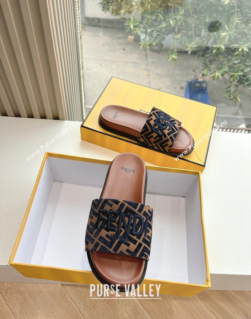 Fendi Flat Slides Sandal in FF Canvas Brown 2025 0605 (HQG-250605060)