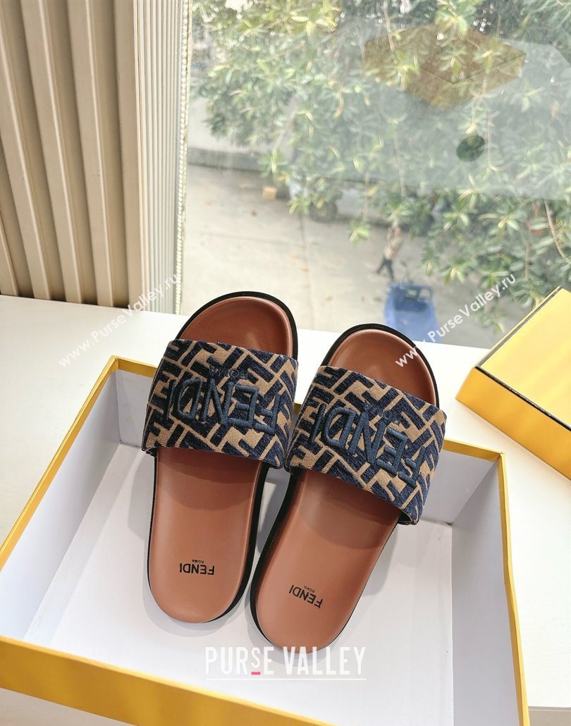 Fendi Flat Slides Sandal in FF Canvas Brown 2025 0605 (HQG-250605060)