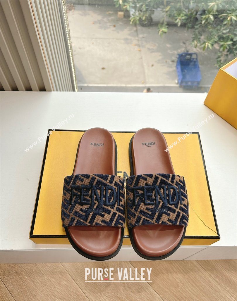 Fendi Flat Slides Sandal in FF Canvas Brown 2025 0605 (HQG-250605060)