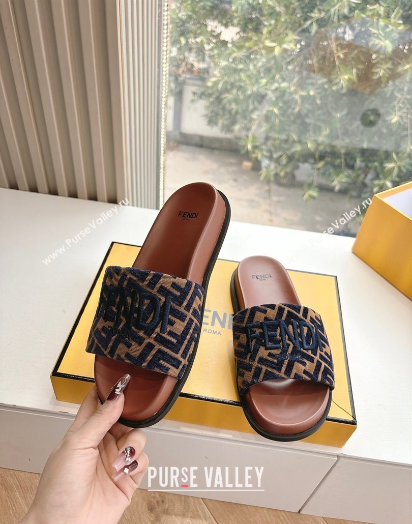 Fendi Flat Slides Sandal in FF Canvas Brown 2025 0605 (HQG-250605060)