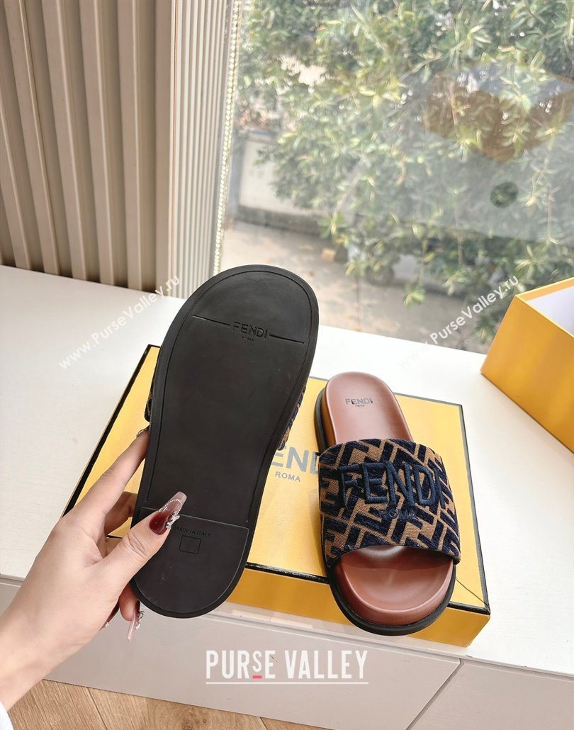Fendi Flat Slides Sandal in FF Canvas Brown 2025 0605 (HQG-250605060)