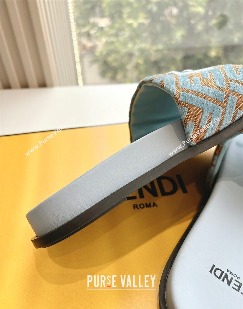 Fendi Flat Slides Sandal in FF Canvas Blue 2025 0605 (HQG-250605061)