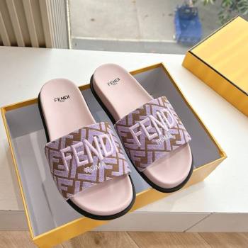 Fendi Flat Slides Sandal in FF Canvas Purple 2025 0605 (HQG-250605062)