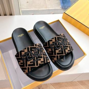 Fendi Flat Slides Sandal in FF Canvas Black 2025 0605 (HQG-250605058)