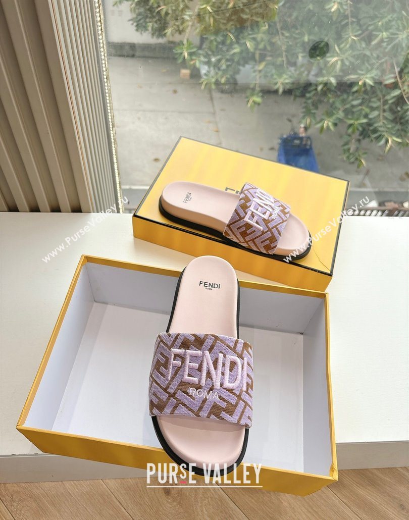 Fendi Flat Slides Sandal in FF Canvas Purple 2025 0605 (HQG-250605062)