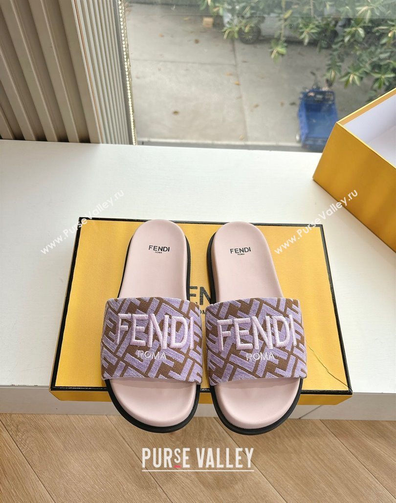 Fendi Flat Slides Sandal in FF Canvas Purple 2025 0605 (HQG-250605062)