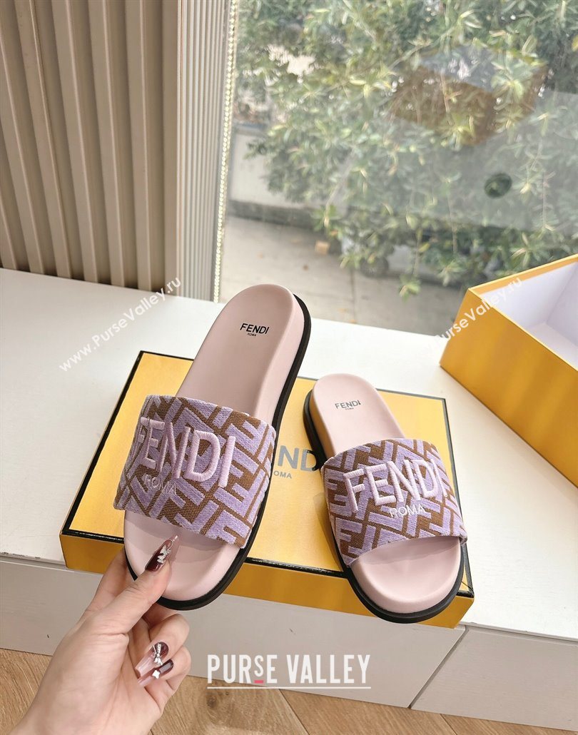 Fendi Flat Slides Sandal in FF Canvas Purple 2025 0605 (HQG-250605062)