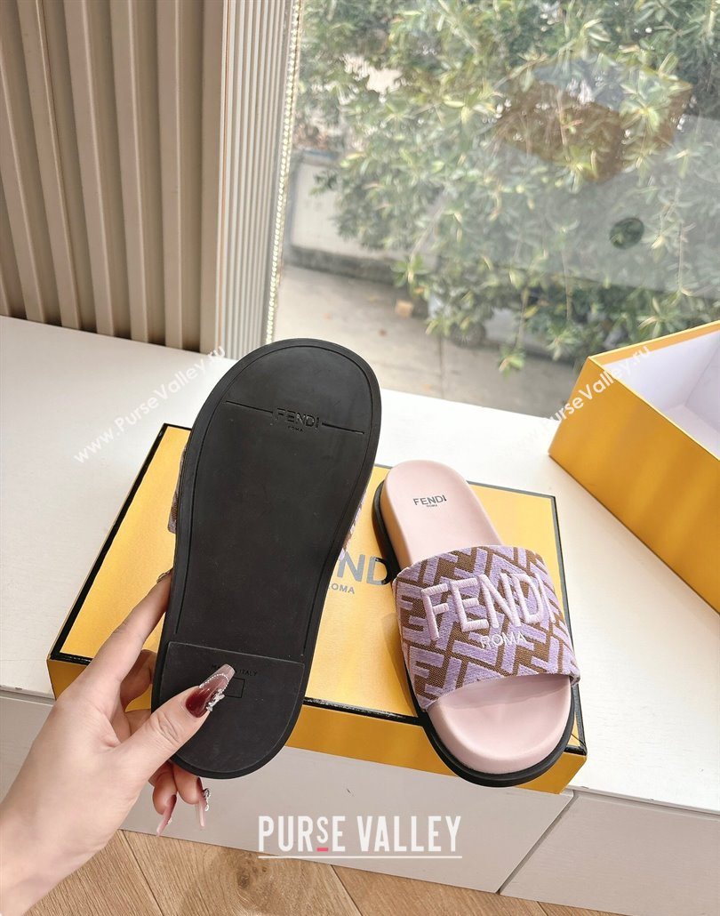 Fendi Flat Slides Sandal in FF Canvas Purple 2025 0605 (HQG-250605062)
