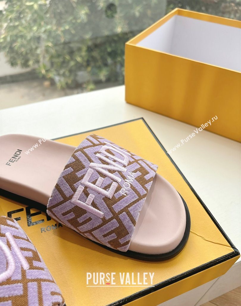 Fendi Flat Slides Sandal in FF Canvas Purple 2025 0605 (HQG-250605062)
