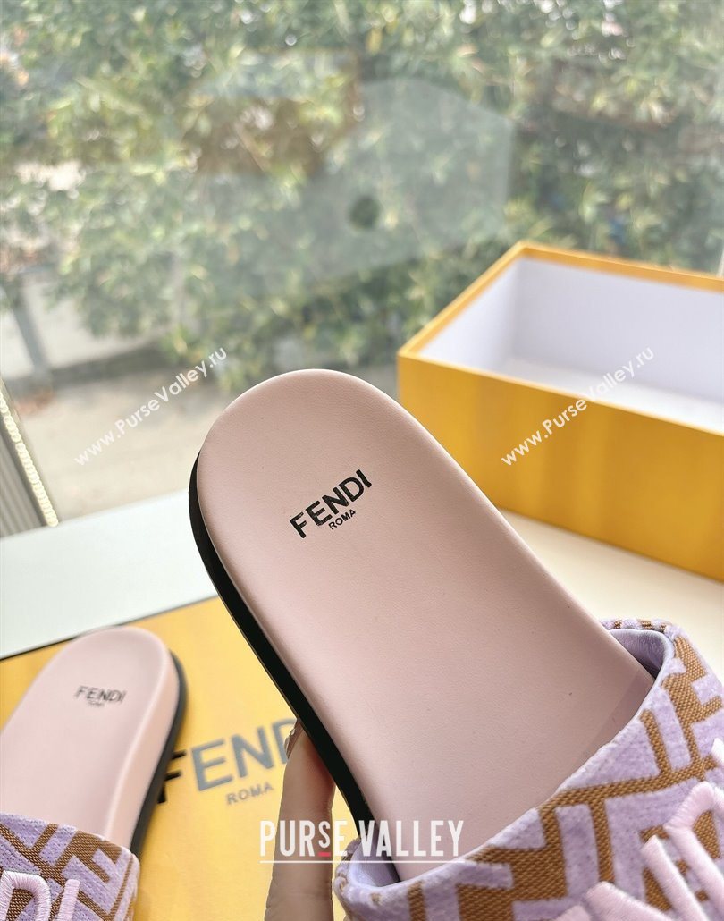 Fendi Flat Slides Sandal in FF Canvas Purple 2025 0605 (HQG-250605062)