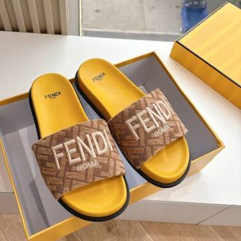 Fendi Flat Slides Sandal in FF Canvas Yellow 2025 0605 (HQG-250605063)