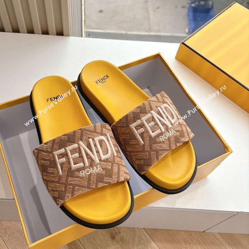 Fendi Flat Slides Sandal in FF Canvas Yellow 2025 0605 (HQG-250605063)