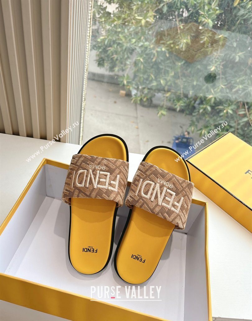 Fendi Flat Slides Sandal in FF Canvas Yellow 2025 0605 (HQG-250605063)