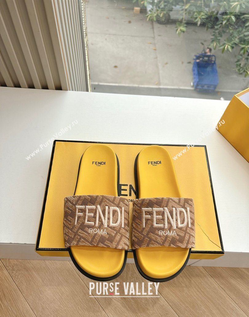 Fendi Flat Slides Sandal in FF Canvas Yellow 2025 0605 (HQG-250605063)