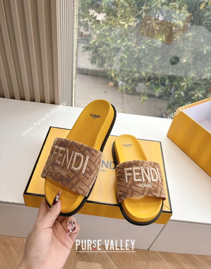 Fendi Flat Slides Sandal in FF Canvas Yellow 2025 0605 (HQG-250605063)