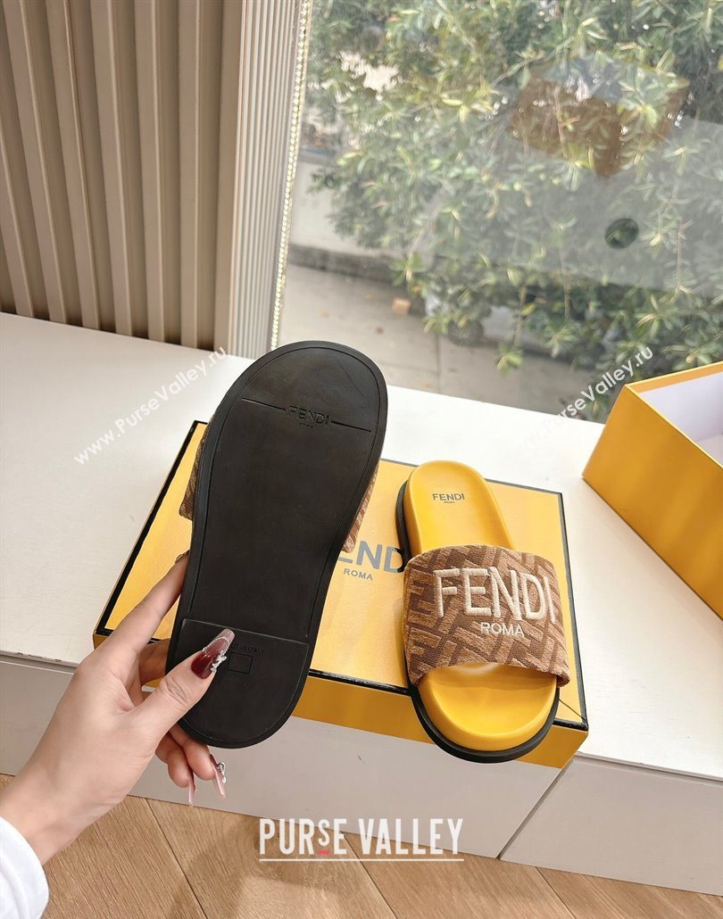 Fendi Flat Slides Sandal in FF Canvas Yellow 2025 0605 (HQG-250605063)
