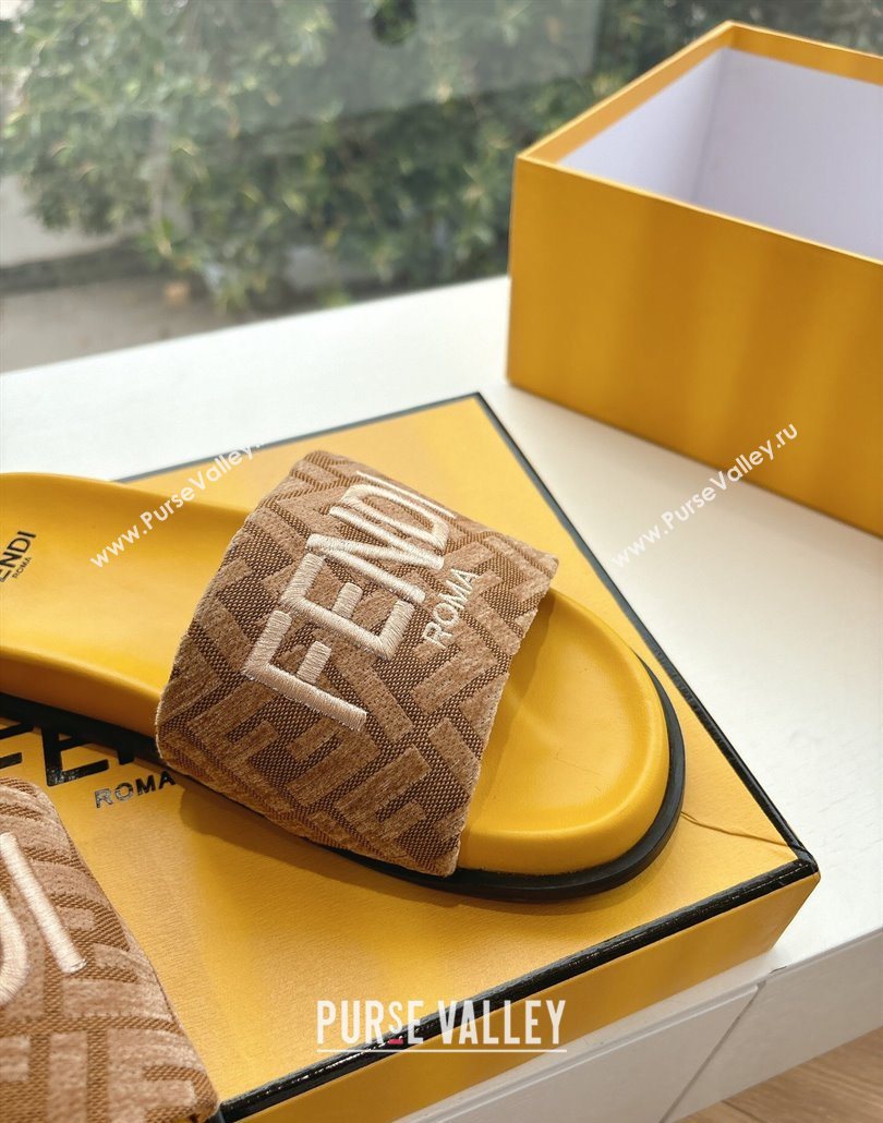 Fendi Flat Slides Sandal in FF Canvas Yellow 2025 0605 (HQG-250605063)