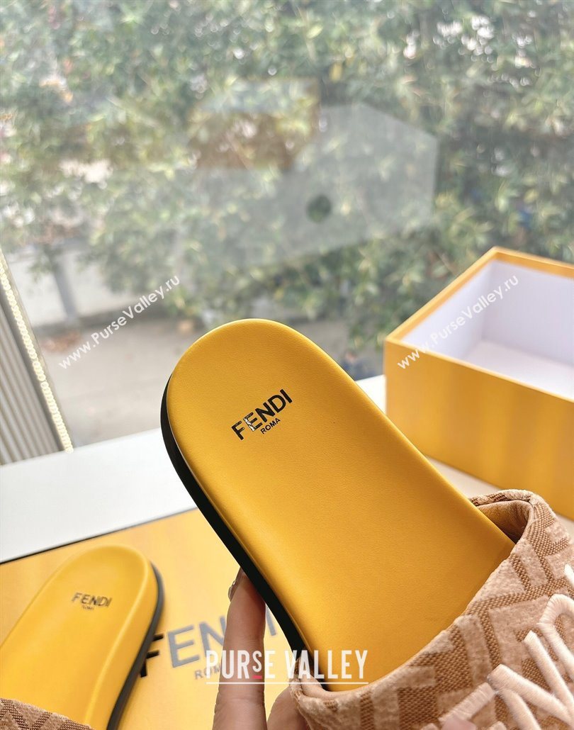 Fendi Flat Slides Sandal in FF Canvas Yellow 2025 0605 (HQG-250605063)