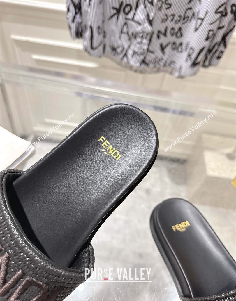Fendi Flat Slides Sandal in Woven Straw-Like Black 2025 0605 (MD-250605064)