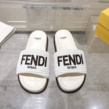 Fendi Flat Slides Sandal in Woven Straw-Like White 2025 0605 (MD-250605065)