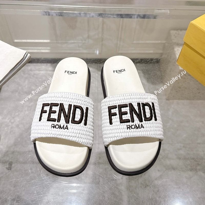 Fendi Flat Slides Sandal in Woven Straw-Like White 2025 0605 (MD-250605065)