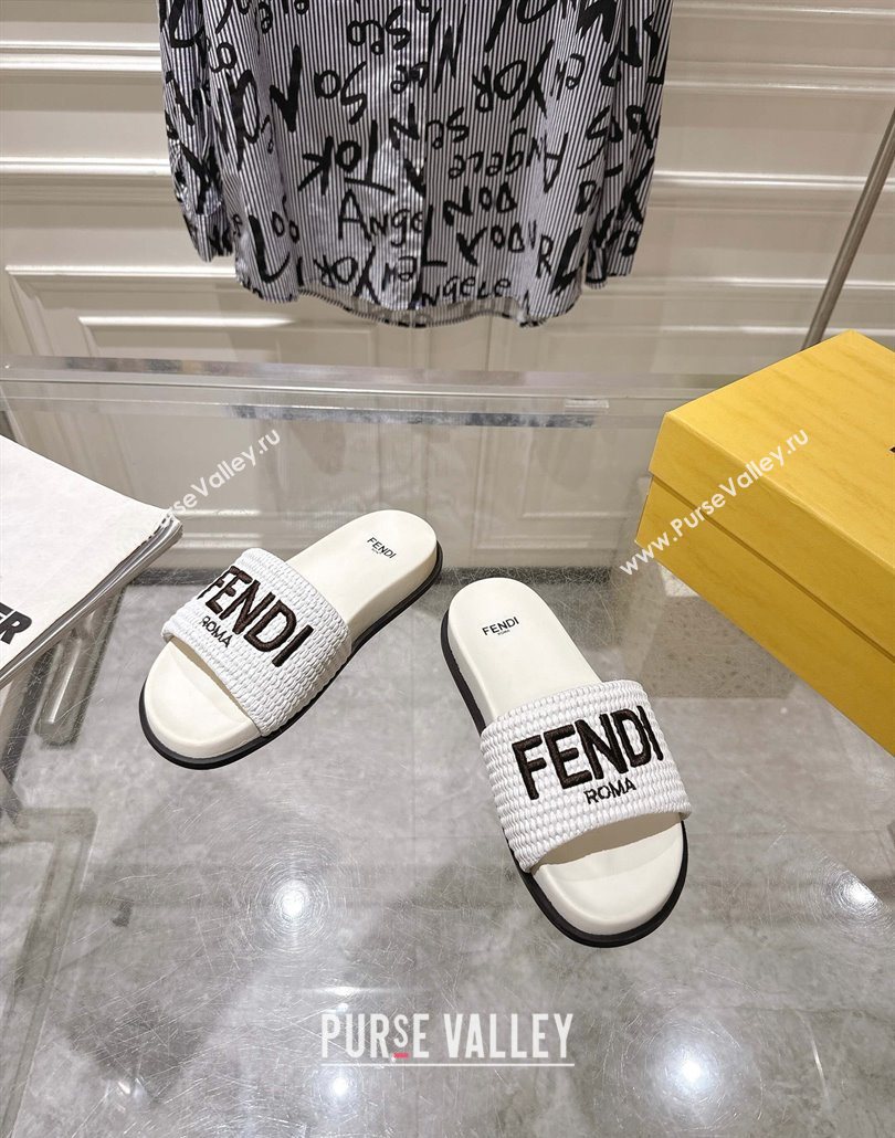 Fendi Flat Slides Sandal in Woven Straw-Like White 2025 0605 (MD-250605065)