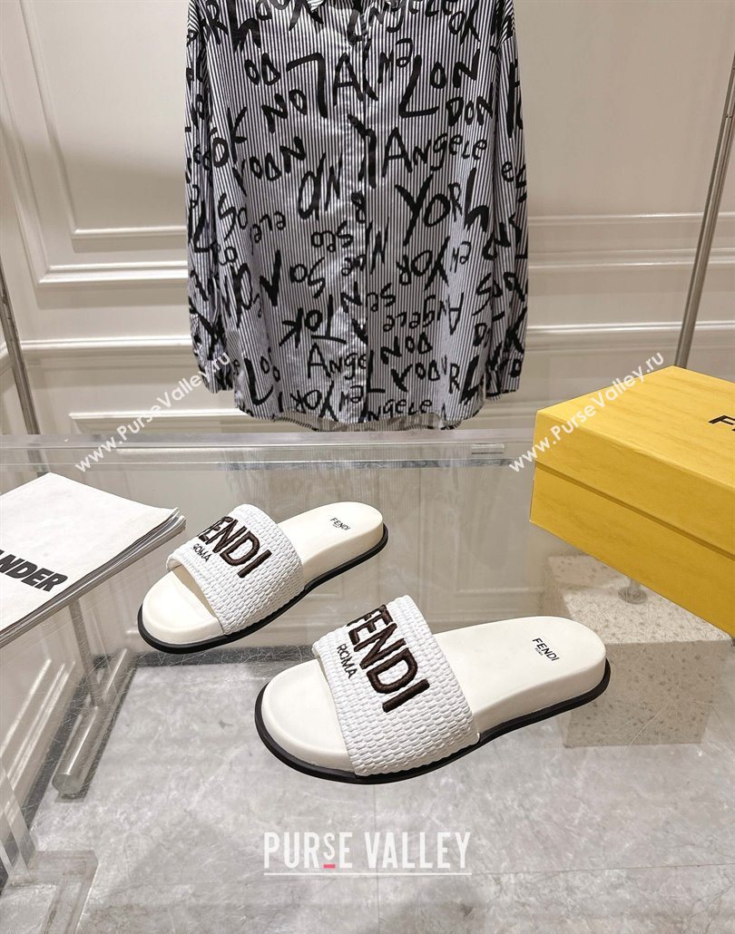 Fendi Flat Slides Sandal in Woven Straw-Like White 2025 0605 (MD-250605065)