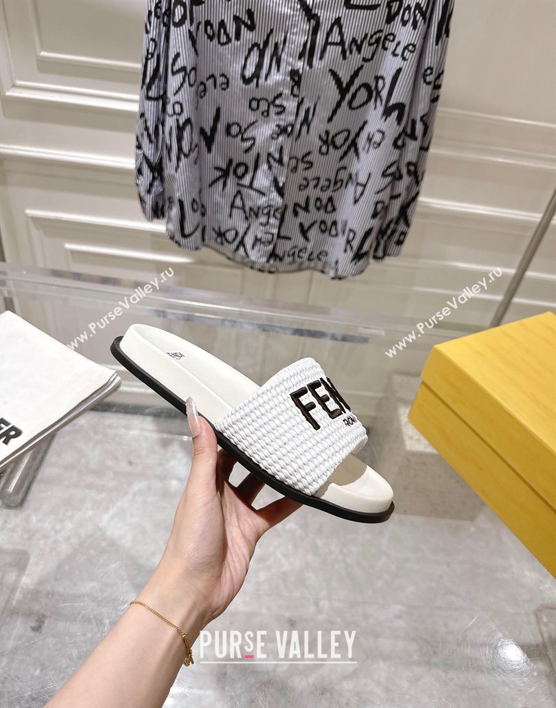 Fendi Flat Slides Sandal in Woven Straw-Like White 2025 0605 (MD-250605065)