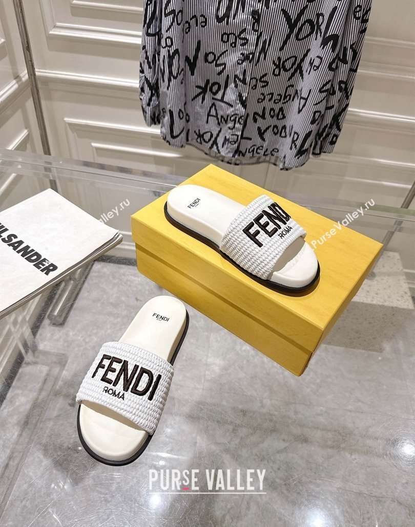 Fendi Flat Slides Sandal in Woven Straw-Like White 2025 0605 (MD-250605065)
