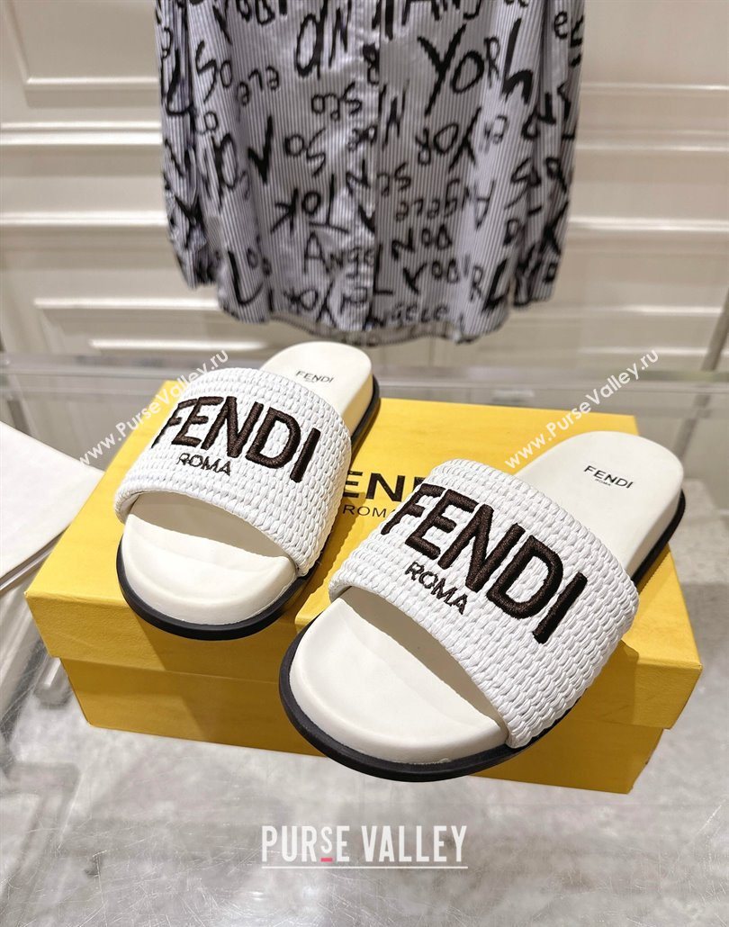 Fendi Flat Slides Sandal in Woven Straw-Like White 2025 0605 (MD-250605065)