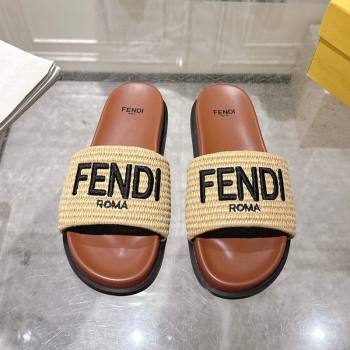 Fendi Flat Slides Sandal in Woven Straw-Like Beige/Brown 2025 0605 (MD-250605066)