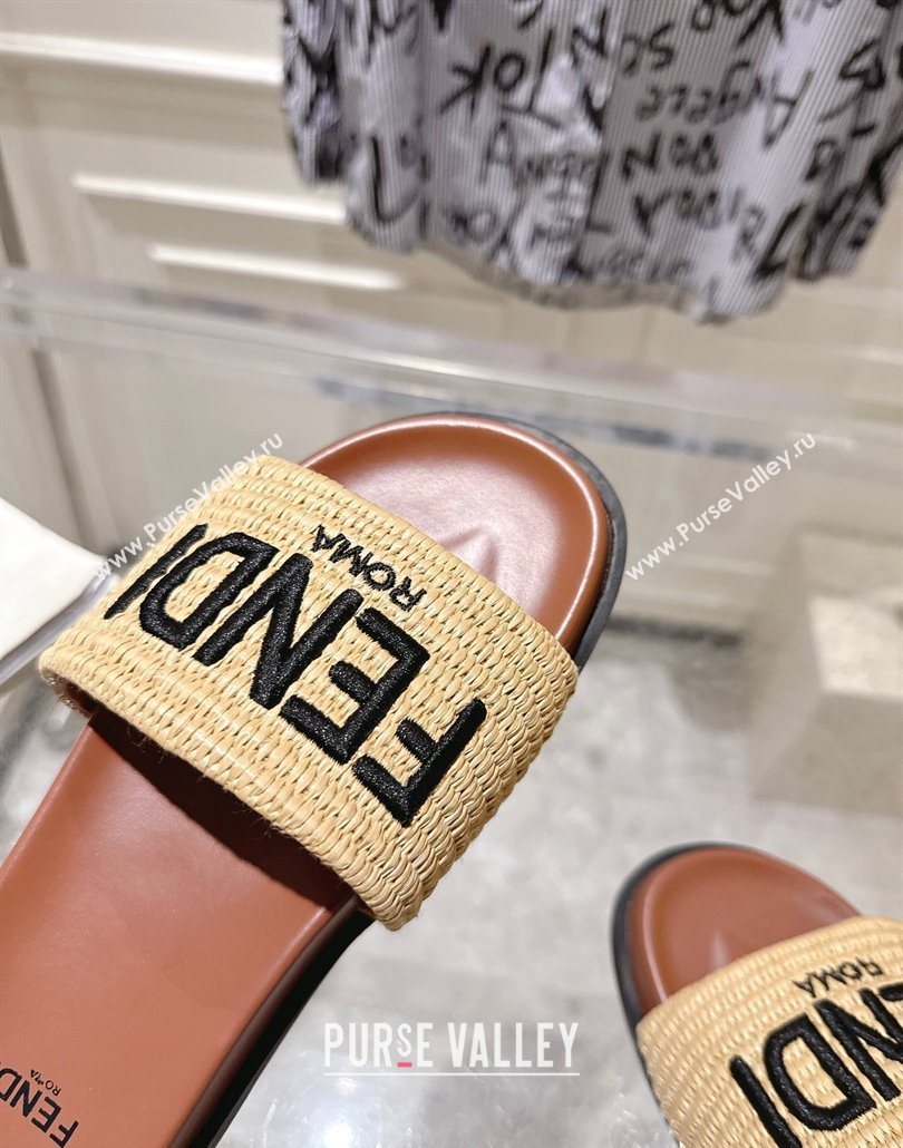 Fendi Flat Slides Sandal in Woven Straw-Like Beige/Brown 2025 0605 (MD-250605066)
