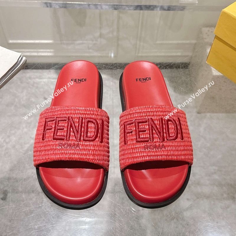 Fendi Flat Slides Sandal in Woven Straw-Like Dark Pink 2025 0605 (MD-250605067)