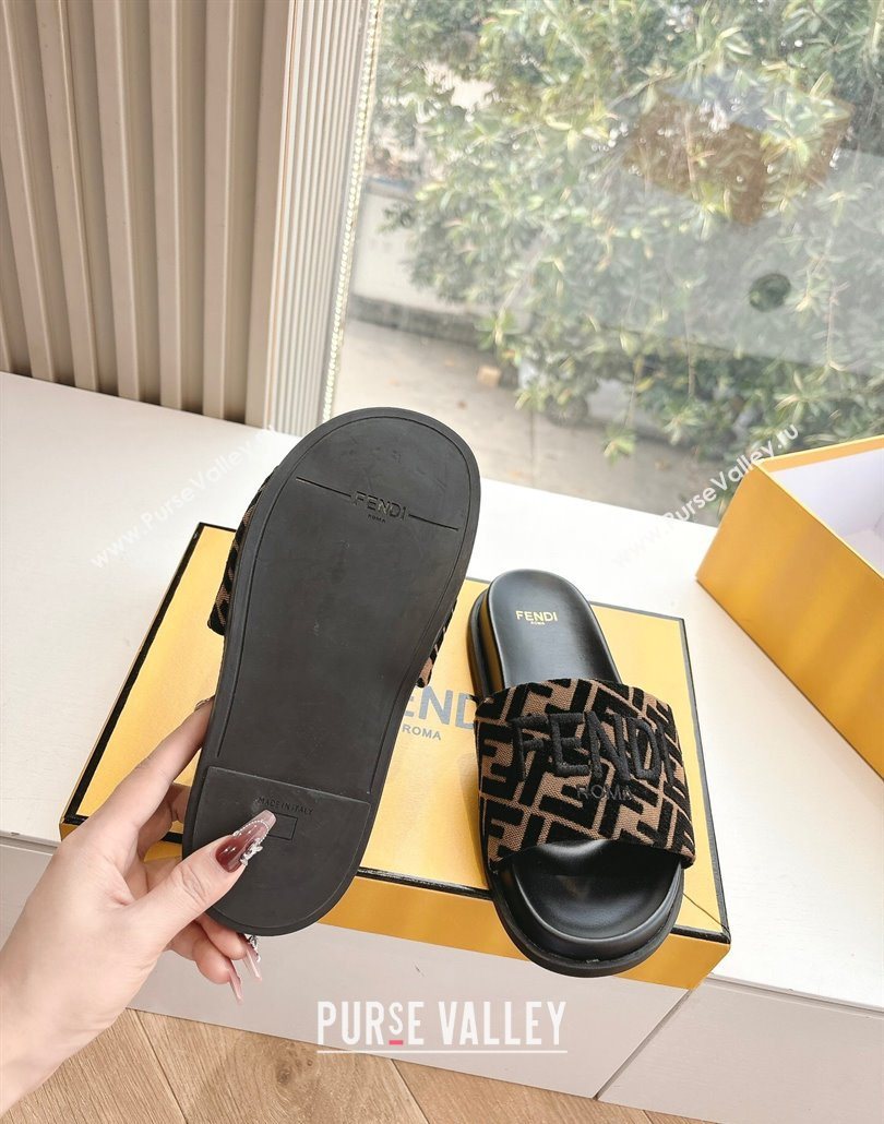 Fendi Flat Slides Sandal in FF Canvas Black 2025 0605 (HQG-250605058)