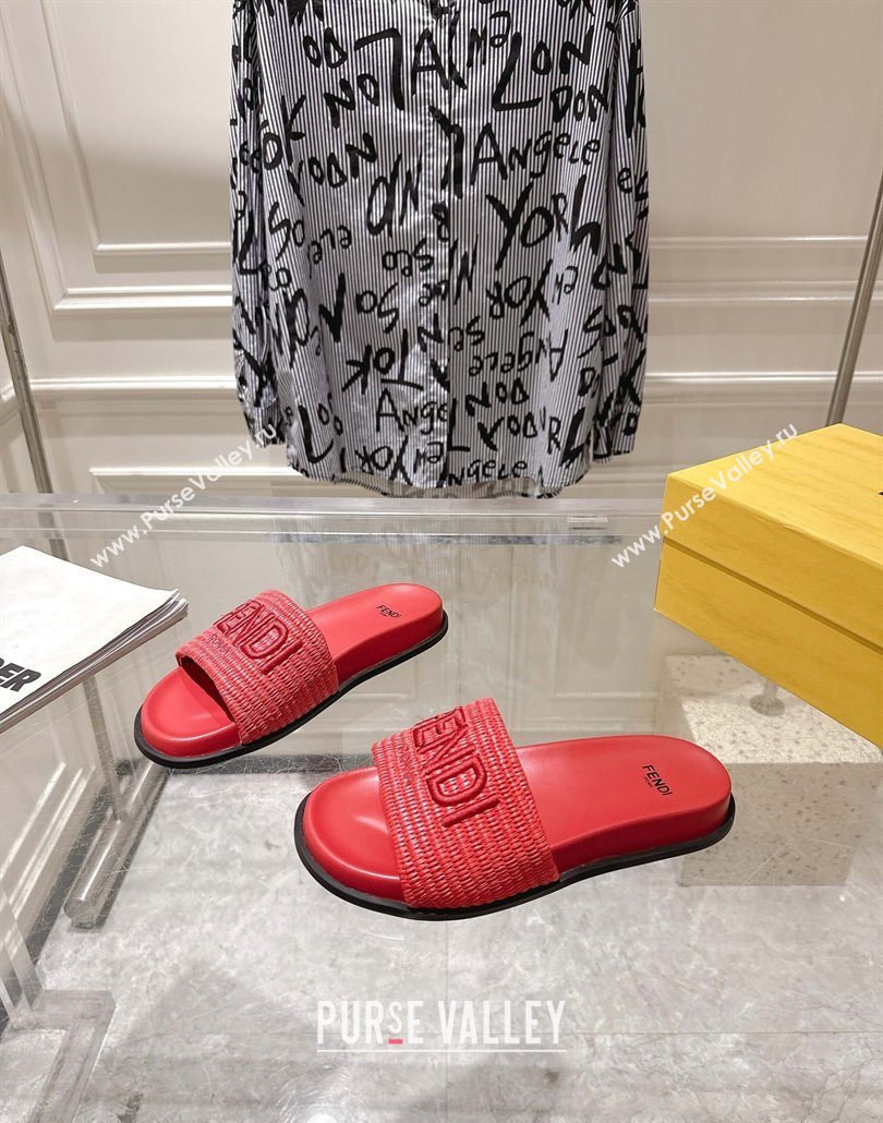 Fendi Flat Slides Sandal in Woven Straw-Like Dark Pink 2025 0605 (MD-250605067)