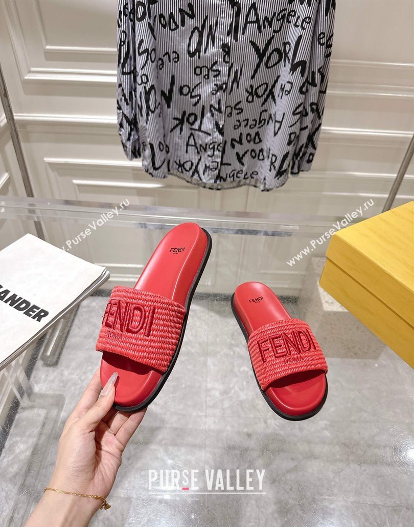 Fendi Flat Slides Sandal in Woven Straw-Like Dark Pink 2025 0605 (MD-250605067)