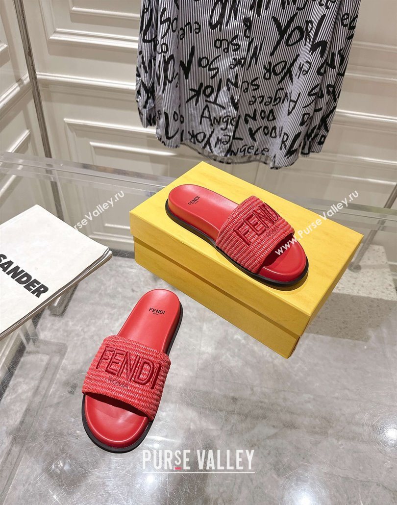 Fendi Flat Slides Sandal in Woven Straw-Like Dark Pink 2025 0605 (MD-250605067)