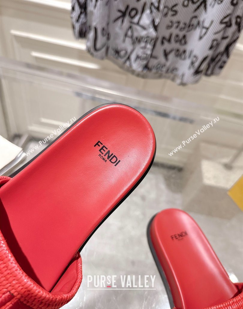 Fendi Flat Slides Sandal in Woven Straw-Like Dark Pink 2025 0605 (MD-250605067)