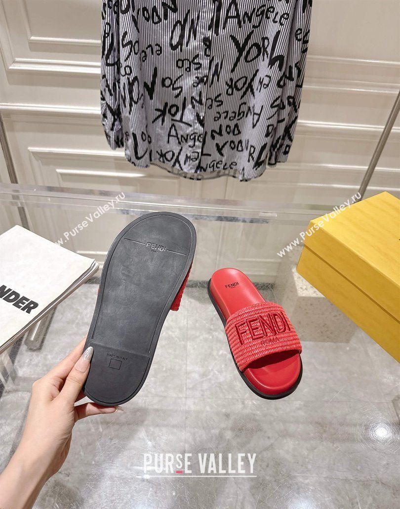 Fendi Flat Slides Sandal in Woven Straw-Like Dark Pink 2025 0605 (MD-250605067)