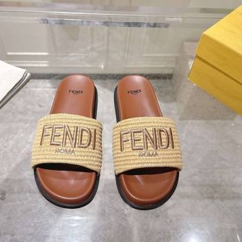 Fendi Flat Slides Sandal in Woven Straw-Like Beige2 2025 0605 (MD-250605068)